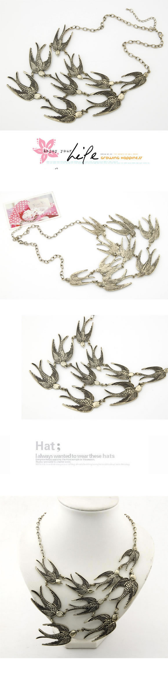 Mobile Bronze Swallow Pendant,Bib Necklaces