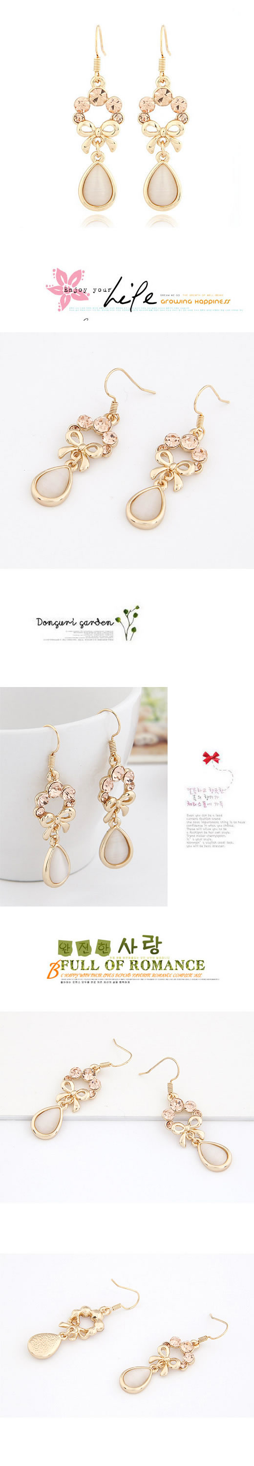Evil beige White Water Drop Shape Decorated With Cz Dimaond,Drop Earrings