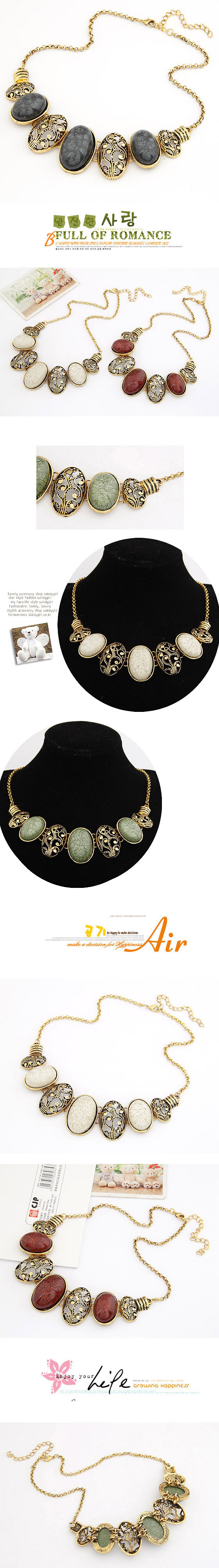 Bendable Gray Hollow Out Oval Shape Alloy Bib Necklaces,Bib Necklaces