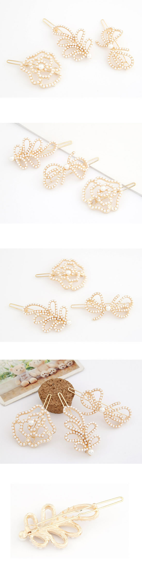 African White Exquisite Sweet Fashion Imitate Pearl Bow Tie Alloy Hair clip hair claw,Hairpins