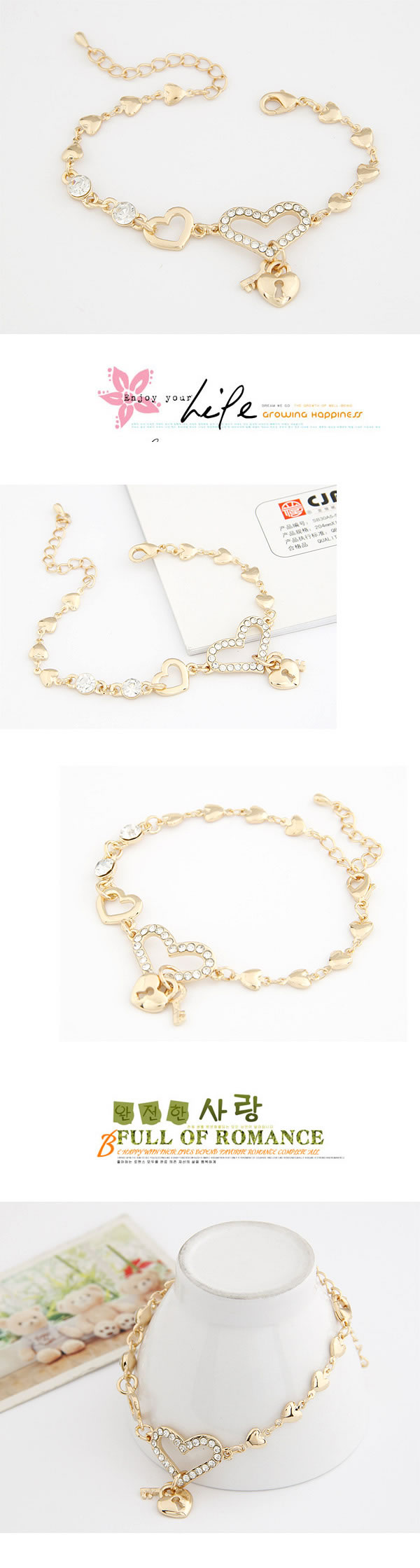 Invicta Gold Color Heart Lock Pendant Alloy Korean Fashion Bracelet,Fashion Bracelets