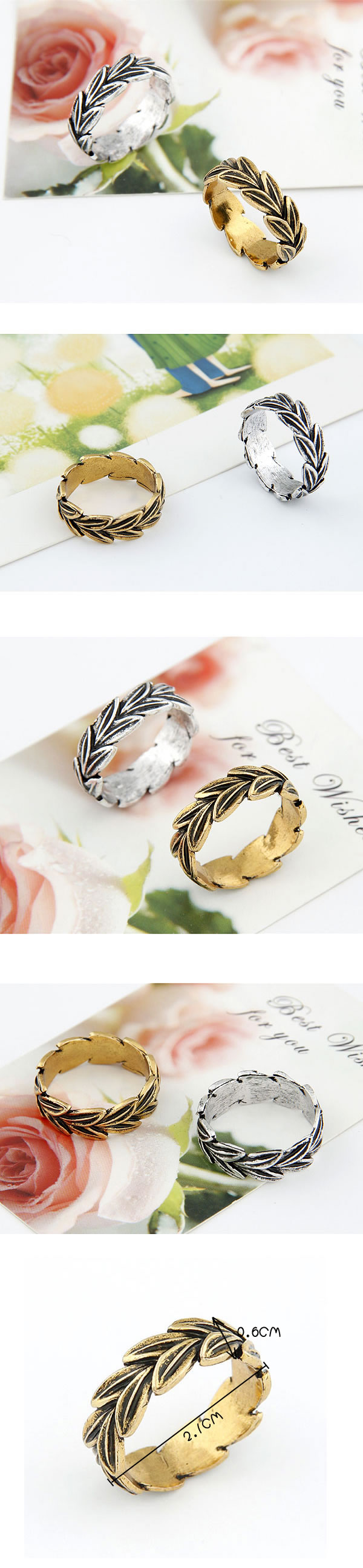 Nameplate Gold Color Leaf Alloy Korean Rings,Fashion Rings