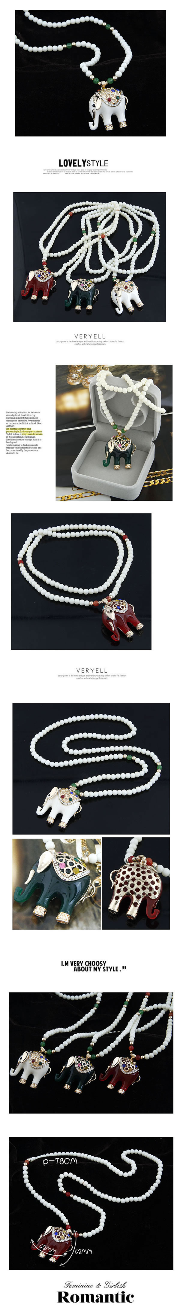 Huge White Cute Elephant Pendant Alloy Beaded Necklaces,Beaded Necklaces