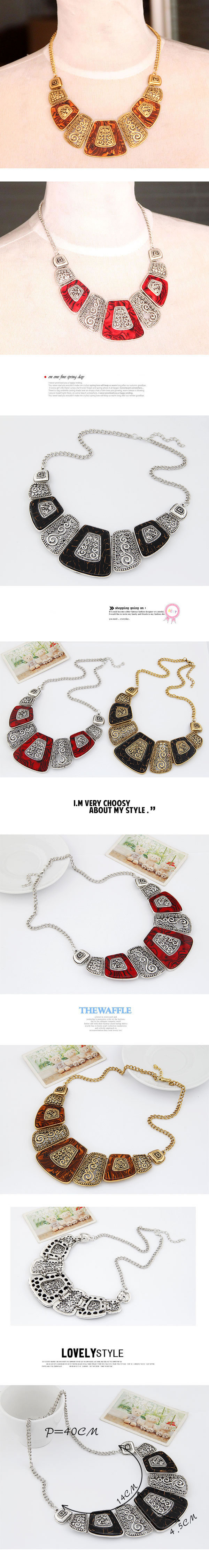 Magnifying Red Simple Geometry Shape Alloy Bib Necklaces,Bib Necklaces