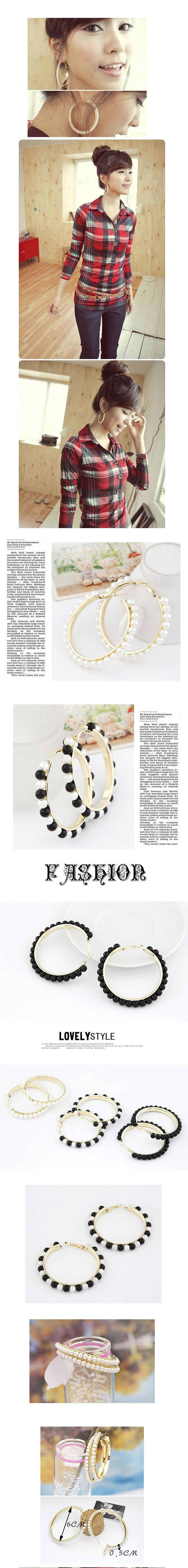 Fingerprin Black And White Big Circle Pearl Design,Hoop Earrings