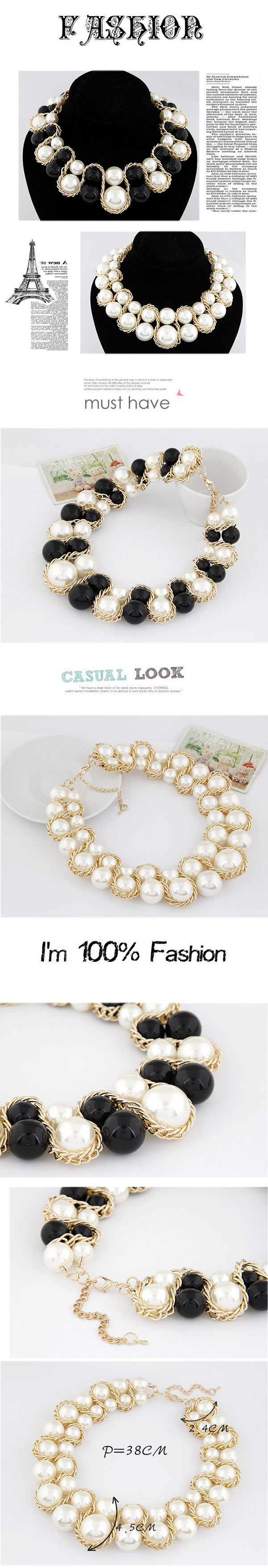 Wool White Big Pearls Weave Design,Bib Necklaces