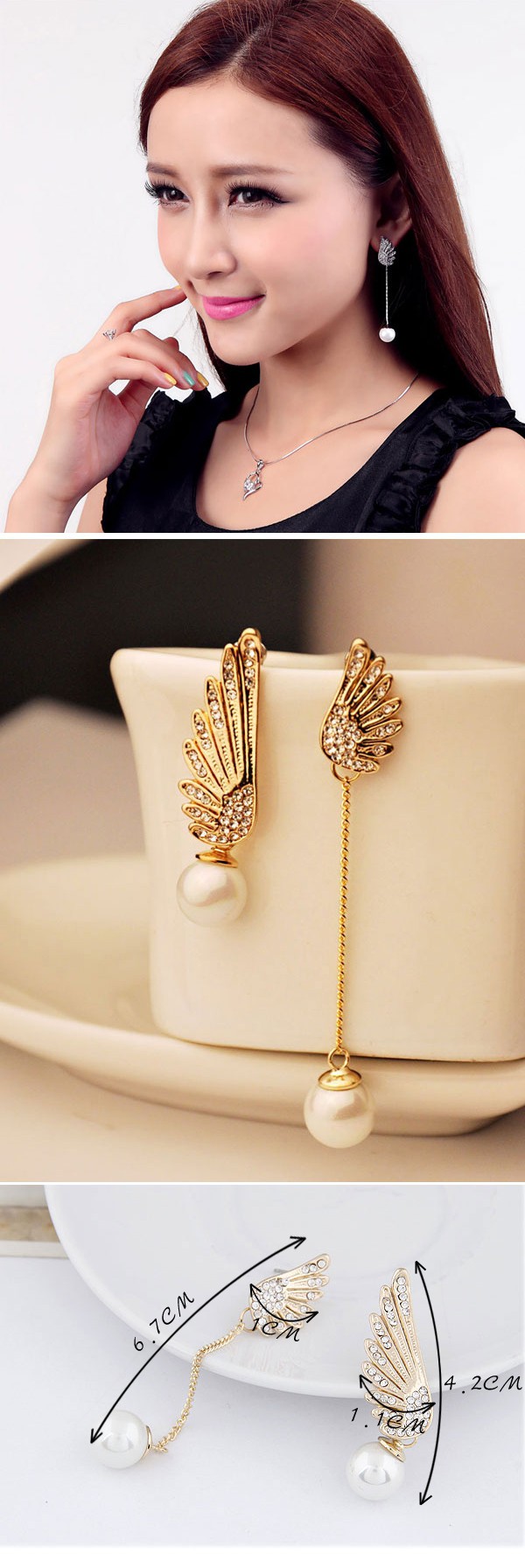 Harry Gold Color Wings Pearl Design,Drop Earrings