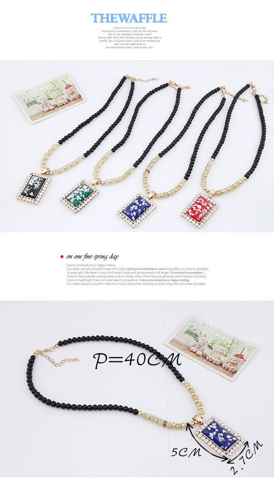 Polaris Dark Blue Bling Square Design Alloy Beaded Necklaces,Beaded Necklaces