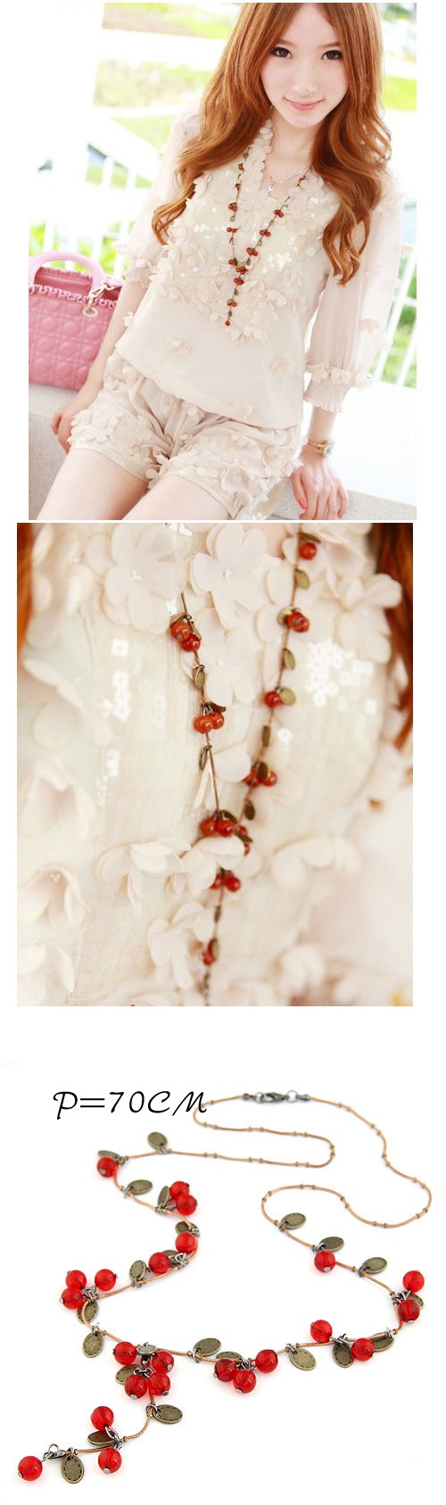 Male Red Crabapple Weave Design,Multi Strand Necklaces
