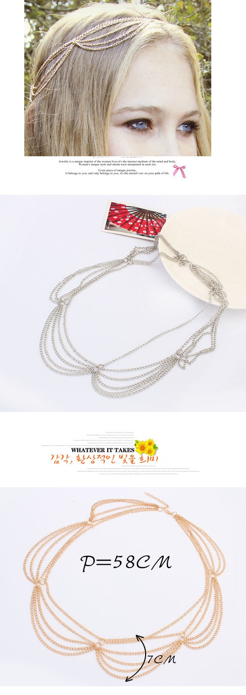 Dash Gold Color Multilayer Chain Simple Design,Hair Ribbons