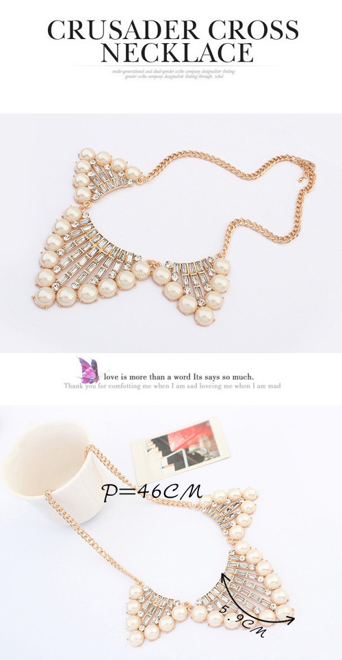 University White Fan Shape Pendant Design Alloy Bib Necklaces,Bib Necklaces
