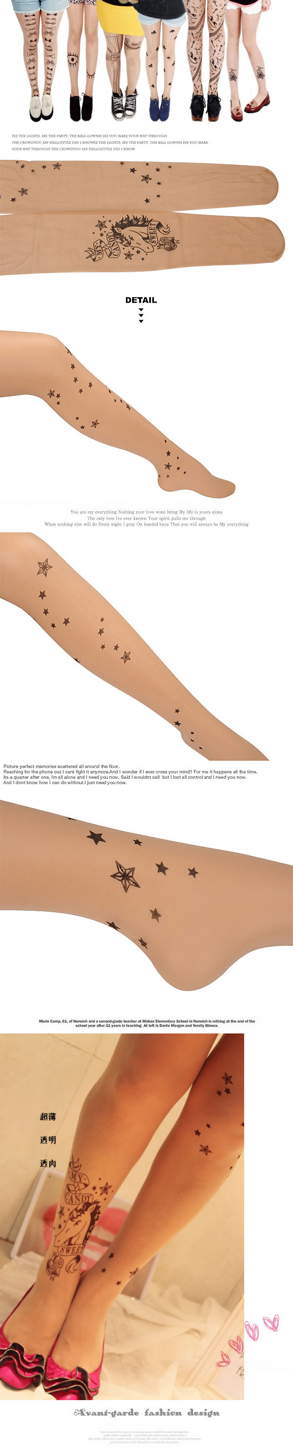 Aamazing Fleshcolor Pentagram Pattern  Design,Tattoo Stockings
