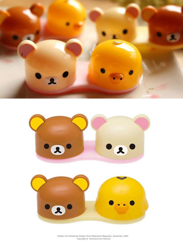 Varsity Color Will Be Random Lovely Bear Double Box Design (1pcs),Contact Lens Box