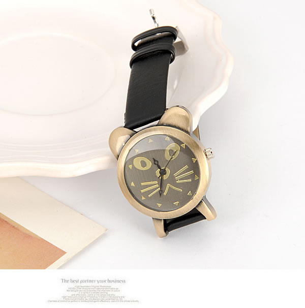 Gored Red Vintage Lovely Cat Design Pu Leather Fashion Watches,Ladies Watches