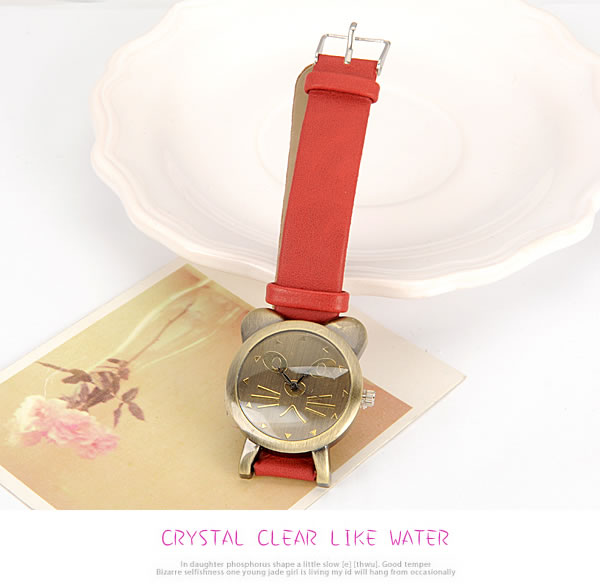 Gored Red Vintage Lovely Cat Design Pu Leather Fashion Watches,Ladies Watches