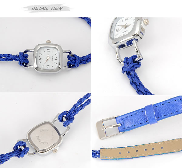 Indian Blue Lock Shape Weave PU Ladies Watches,Ladies Watches
