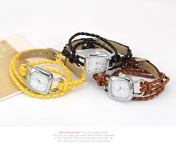 Uniform Yellow Lock Shape Weave PU Fashion Watches,Ladies Watches