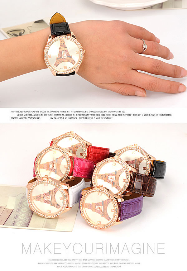 Hipster Plum Red Eiffel Tower,Ladies Watches