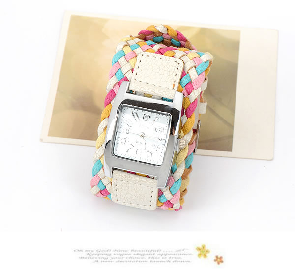 Padded White Candy Color Weave Rope,Ladies Watches