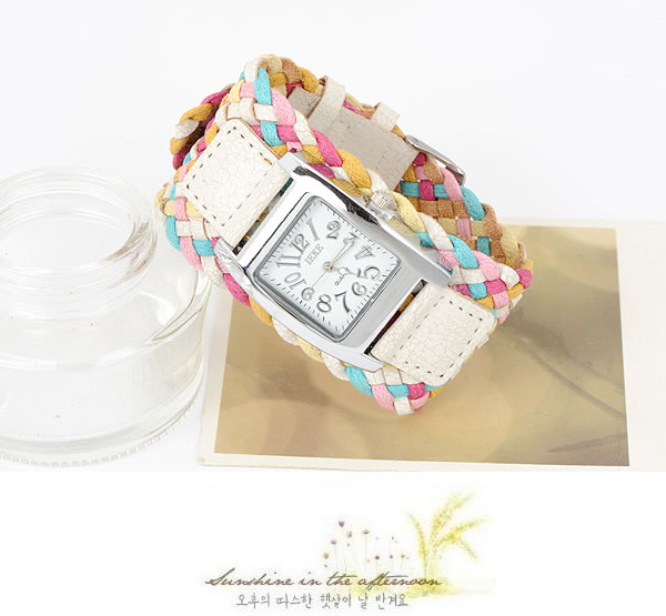 Padded White Candy Color Weave Rope,Ladies Watches