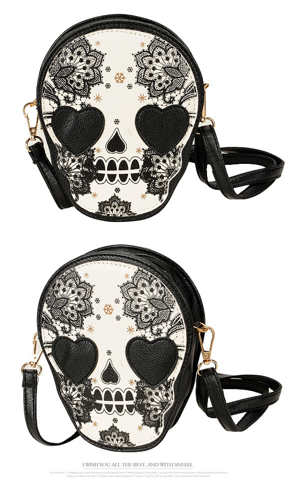 Monogramme Black Skull Pattern Design,Shoulder bags