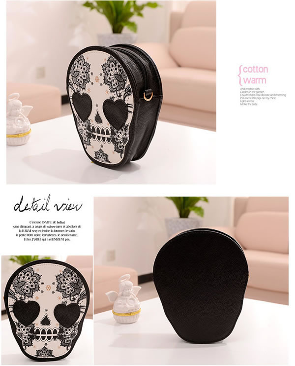 Monogramme Black Skull Pattern Design,Shoulder bags