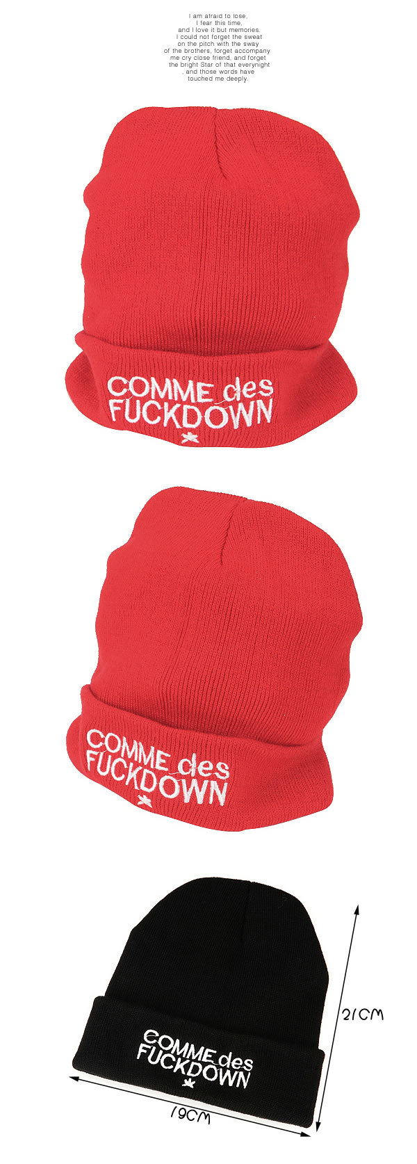 Gored Black Embroidery Comme Des Fuckdown Design,Beanies&Others