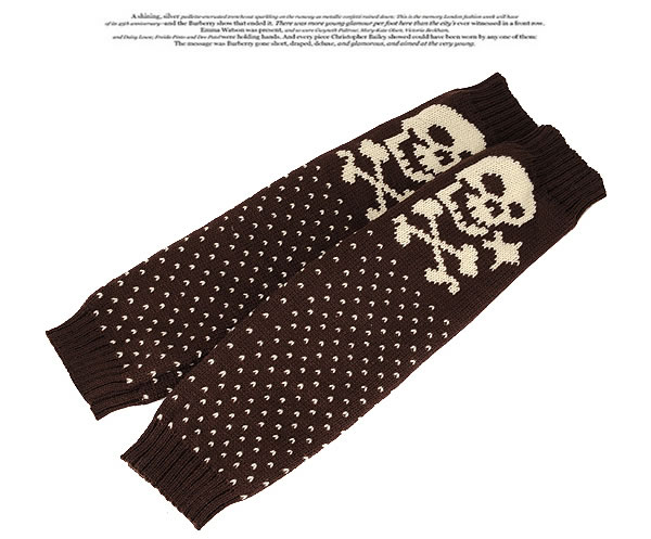 Fashion Light Brown Skull Pattern Decorated Podotheca,Fingerless Gloves