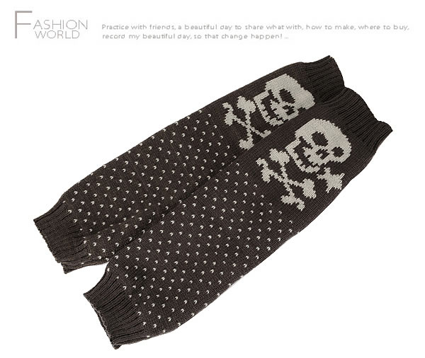 Fashion Dark Brown Skull Pattern Decorated Podotheca,Fingerless Gloves