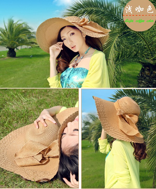 Harry Apricot Wide Large Brim With Big Bowknot Design,Sun Hats
