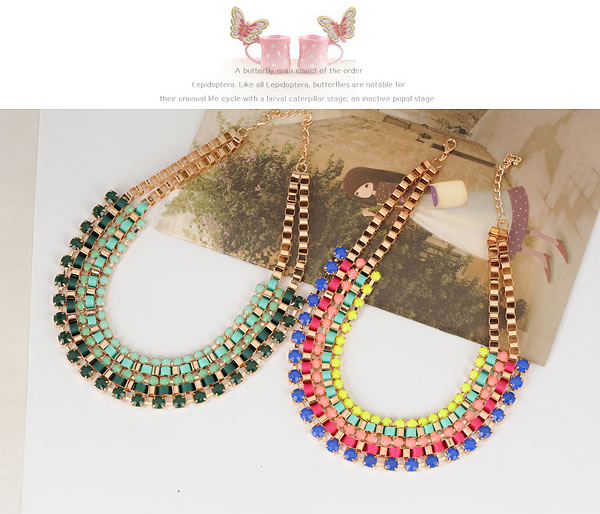 Automatic Multicolor Diamond Decorated Weave Design,Bib Necklaces