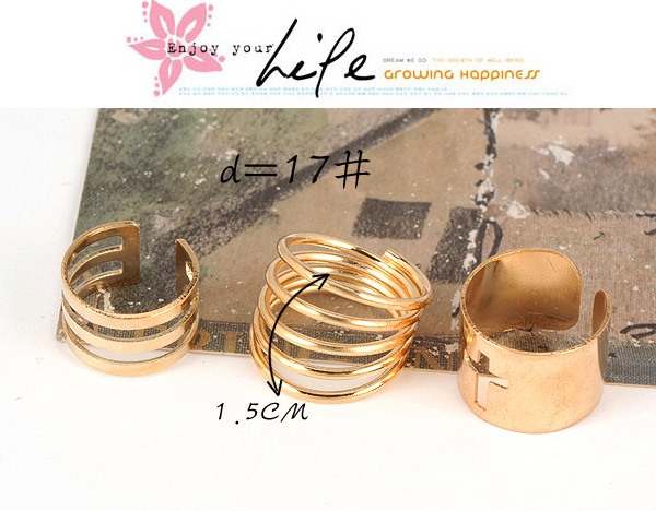 Hurley Gold Color Hollow Out Cross Design (3pcs set),Fashion Rings