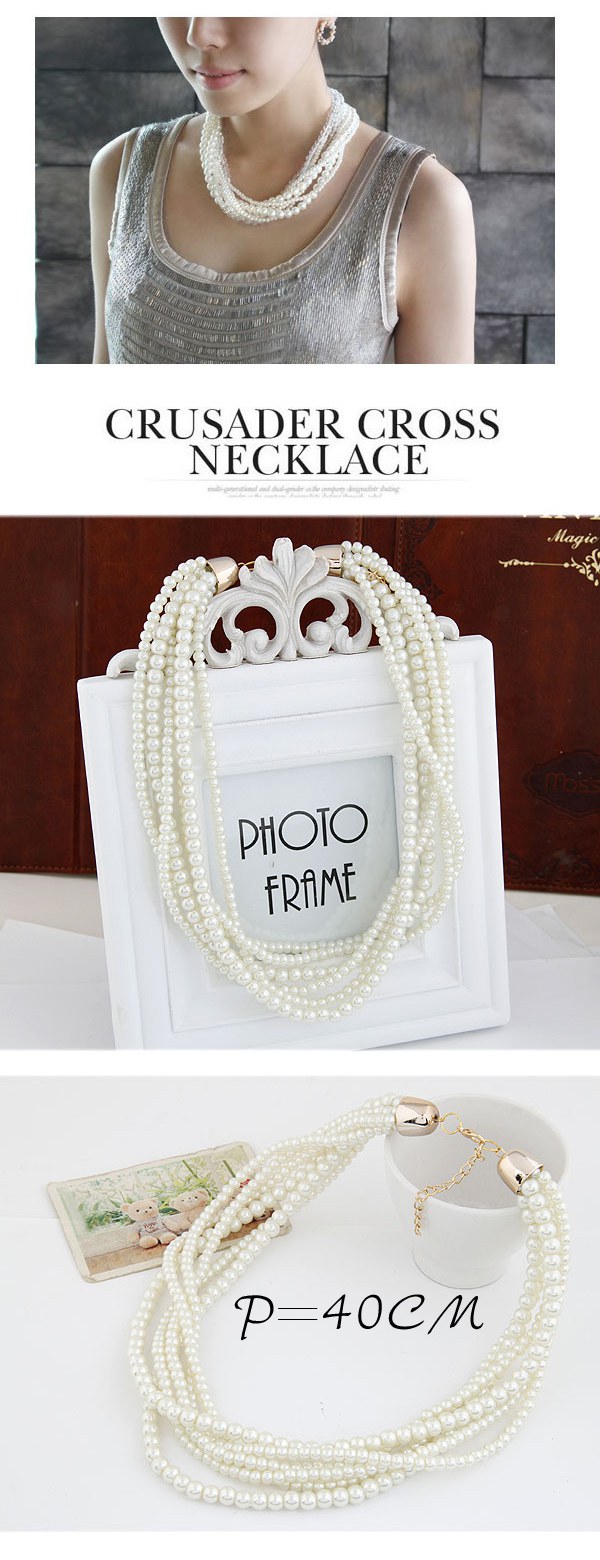 Ethnic White Multilayer Pearl Simple Design,Beaded Necklaces