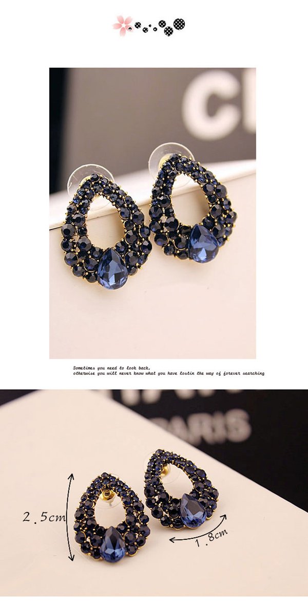 Faddish Blue Hollow Water Drop Shape Design,Stud Earrings