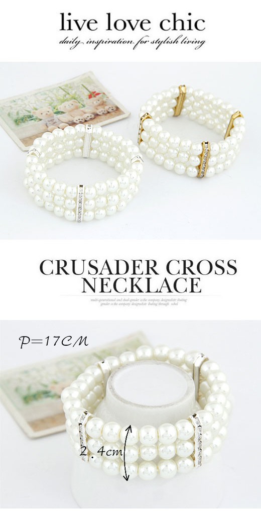 Aquamarine Gold Color Three Layers Pearl Weave Design Alloy Korean Fashion Bracelet,Fashion Bracelets