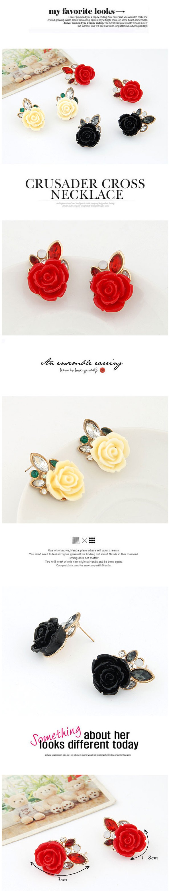 Active red rose flower decorated design alloy Stud Earrings,Stud Earrings