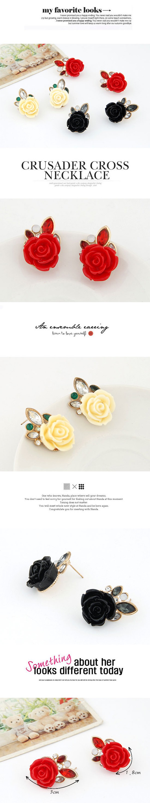 Punk beige rose flower decorated design alloy Stud Earrings,Stud Earrings