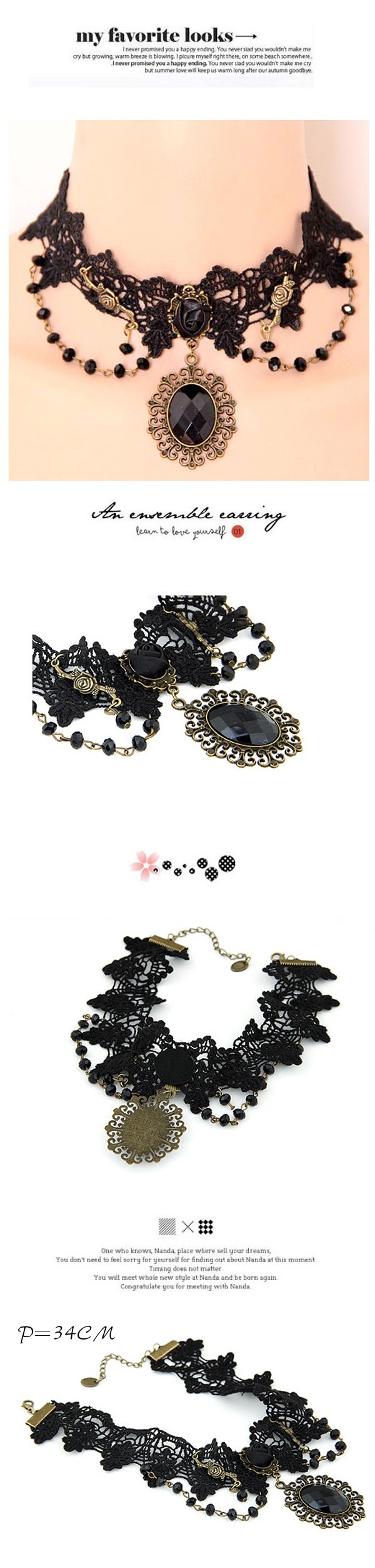 Slacks black gemstone decorated lace design,Pendants