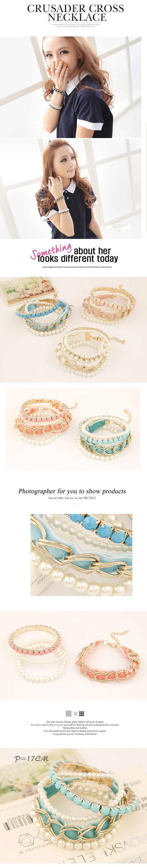 22K pink metal chains decorated multilayer design alloy Korean Fashion Bracelet,Fashion Bracelets