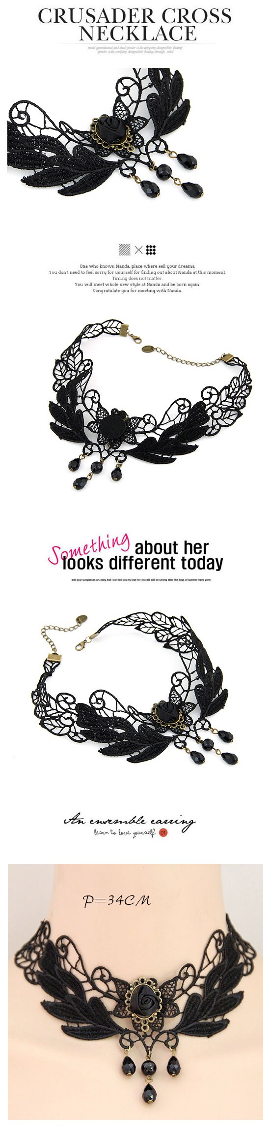 Awesome black gemstone decorated flower design,Chokers