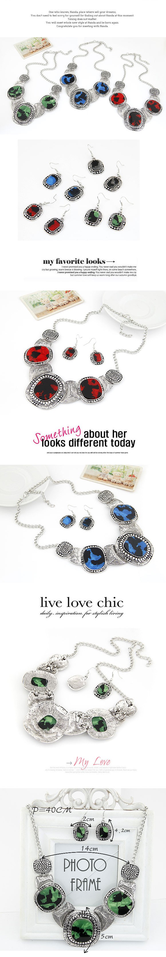 Blank dark blue gemstone decorated round design alloy Jewelry Sets,Jewelry Sets