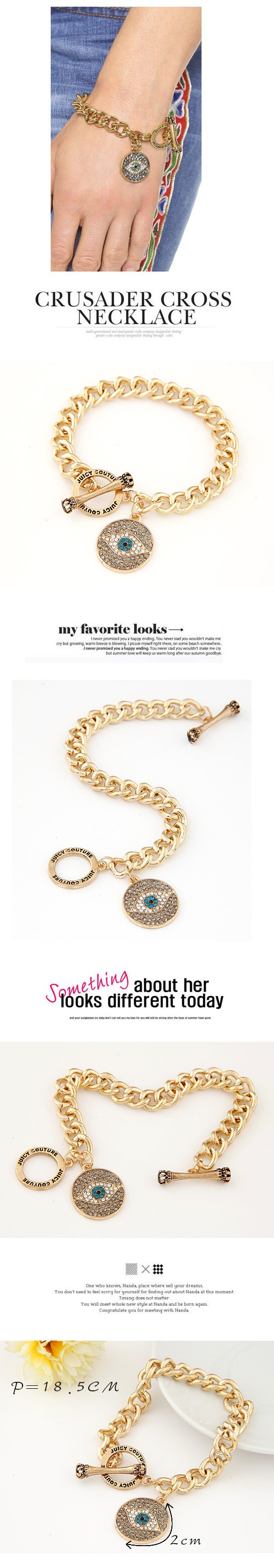 Hurley gold color diamond decorated eye pattern design,Fashion Bracelets