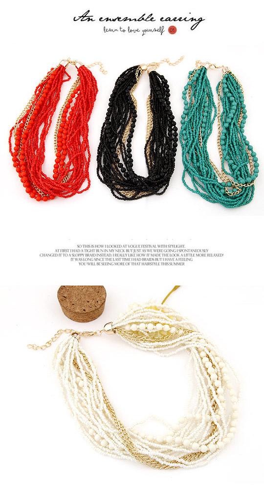 Wool Green Beads Decorated Multilayer Design Alloy Beaded Necklaces,Beaded Necklaces