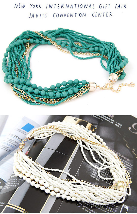 Wool Green Beads Decorated Multilayer Design Alloy Beaded Necklaces,Beaded Necklaces