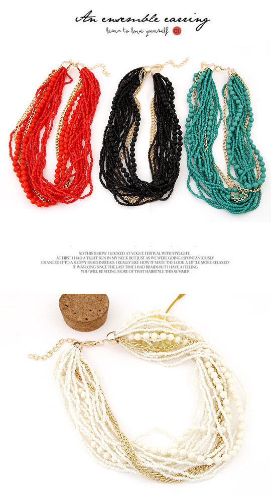 Roll Multicolor Beads Decorated Multilayer Design,Beaded Necklaces