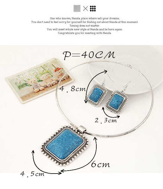 Real Blue Square Pendant Simple Design Alloy Jewelry Sets,Jewelry Sets