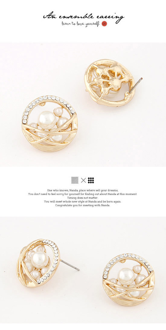 Collar Gold Color Diamond Decorated Round Shape Design,Stud Earrings