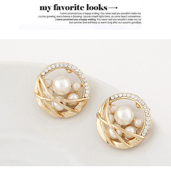 Collar Gold Color Diamond Decorated Round Shape Design,Stud Earrings