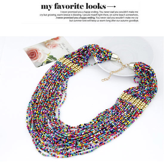 Health Multicolor Beads Decorated Multilayer Design,Beaded Necklaces