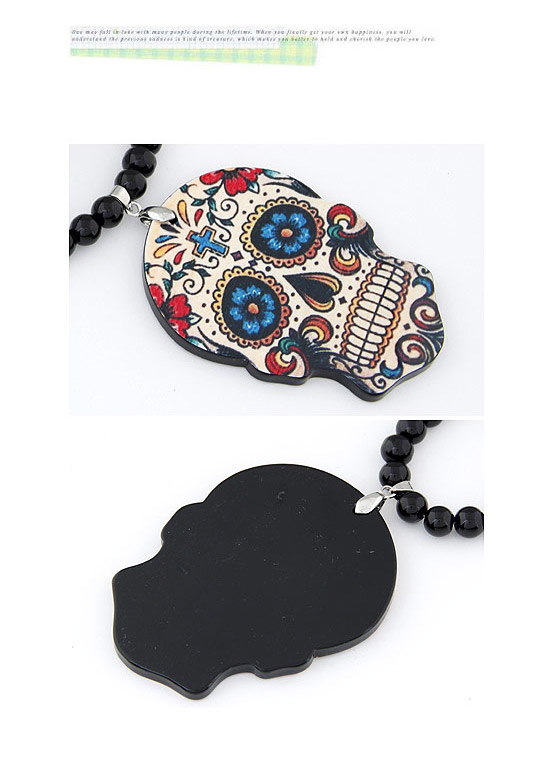 Invicta Multicolor Flower Pattern Skull Shape Pendant Design,Bib Necklaces